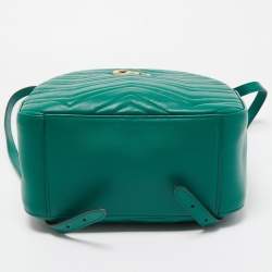 Pre Owned Gucci Green Matelassé Leather GG Marmont Backpack