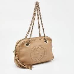 Pre Owned Gucci Beige Leather Medium Soho Chain Shoulder Bag