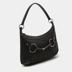 Pre Owned Gucci Black GG Canvas and Leather Horsebit Hobo
