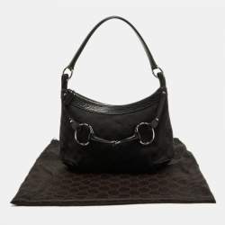 Pre Owned Gucci Black GG Canvas and Leather Horsebit Hobo