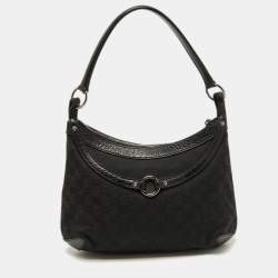 Pre Owned Gucci Black GG Canvas and Leather Horsebit Hobo