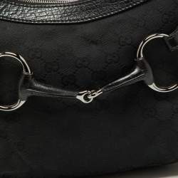Pre Owned Gucci Black GG Canvas and Leather Horsebit Hobo