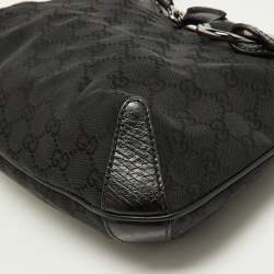 Pre Owned Gucci Black GG Canvas and Leather Horsebit Hobo