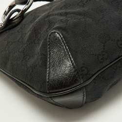 Pre Owned Gucci Black GG Canvas and Leather Horsebit Hobo