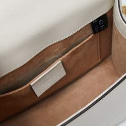 Pre Owned Gucci Off White Leather Mini Web Chain Sylvie Crossbody Bag