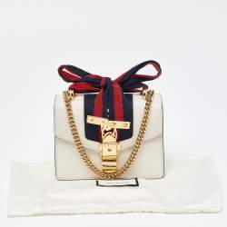 Pre Owned Gucci Off White Leather Mini Web Chain Sylvie Crossbody Bag