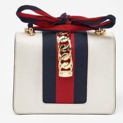 Pre Owned Gucci Off White Leather Mini Web Chain Sylvie Crossbody Bag