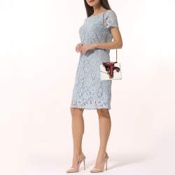 Pre Owned Gucci Off White Leather Mini Web Chain Sylvie Crossbody Bag