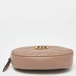 Pre Owned Gucci Beige Matelassé Leather Mini GG Marmont Belt Bag