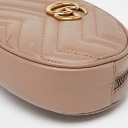 Pre Owned Gucci Beige Matelassé Leather Mini GG Marmont Belt Bag
