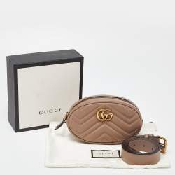 Pre Owned Gucci Beige Matelassé Leather Mini GG Marmont Belt Bag