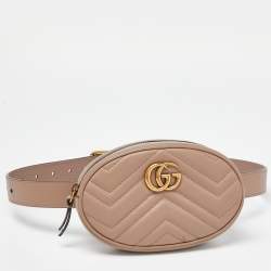 Pre Owned Gucci Beige Matelassé Leather Mini GG Marmont Belt Bag