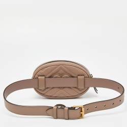 Pre Owned Gucci Beige Matelassé Leather Mini GG Marmont Belt Bag