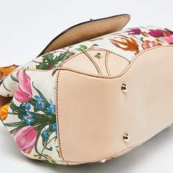 Pre Owned Gucci Multicolor Floral Canvas and Leather Bamboo Top Handle Bag
