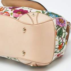 Pre Owned Gucci Multicolor Floral Canvas and Leather Bamboo Top Handle Bag
