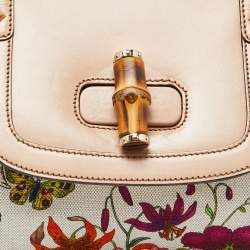 Pre Owned Gucci Multicolor Floral Canvas and Leather Bamboo Top Handle Bag