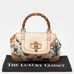 Pre Owned Gucci Multicolor Floral Canvas and Leather Bamboo Top Handle Bag
