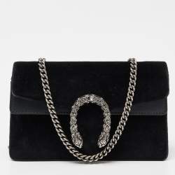 Pre Owned Gucci Black Velvet and Leather Super Mini Dionysus Shoulder Bag