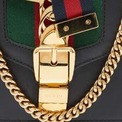 Gucci Black Leather Mini Web Chain Sylvie Crossbody Bag