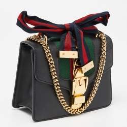 Gucci Black Leather Mini Web Chain Sylvie Crossbody Bag