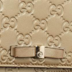 Gucci Gold Guccissima Leather Bow Wallet On Chain