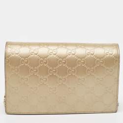 Gucci Gold Guccissima Leather Bow Wallet On Chain