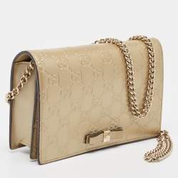 Gucci Gold Guccissima Leather Bow Wallet On Chain