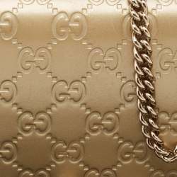 Gucci Gold Guccissima Leather Bow Wallet On Chain