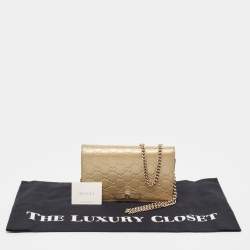 Gucci Gold Guccissima Leather Bow Wallet On Chain