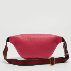 Pre Owned Gucci Pink Leather Logo Web Belt Bag