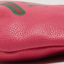 Pre Owned Gucci Pink Leather Logo Web Belt Bag