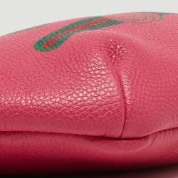 Pre Owned Gucci Pink Leather Logo Web Belt Bag