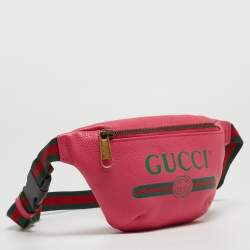 Pre Owned Gucci Pink Leather Logo Web Belt Bag