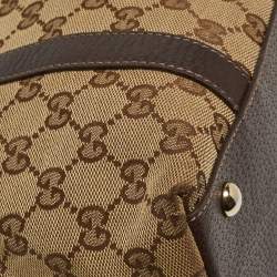 Pre Owned Gucci Ebony/Beige GG Canvas and Leather Medium Abbey Tote