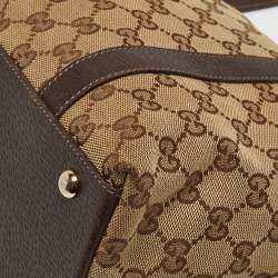 Pre Owned Gucci Ebony/Beige GG Canvas and Leather Medium Abbey Tote
