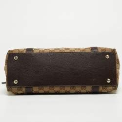 Pre Owned Gucci Ebony/Beige GG Canvas and Leather Medium Abbey Tote