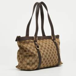 Pre Owned Gucci Ebony/Beige GG Canvas and Leather Medium Abbey Tote