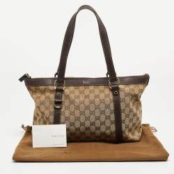 Pre Owned Gucci Ebony/Beige GG Canvas and Leather Medium Abbey Tote