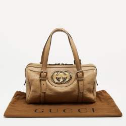Pre Owned Gucci Beige Guccissima Leather Web Britt Boston Bag