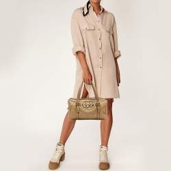 Pre Owned Gucci Beige Guccissima Leather Web Britt Boston Bag