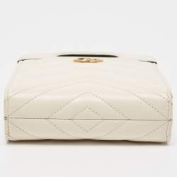 Gucci Off White Matelassé Leather Mini GG Marmont Phone Crossbody Bag
