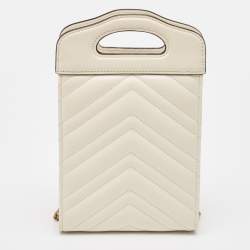 Gucci Off White Matelassé Leather Mini GG Marmont Phone Crossbody Bag