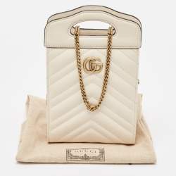 Gucci Off White Matelassé Leather Mini GG Marmont Phone Crossbody Bag
