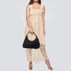 Pre Owned Gucci Black GG Canvas and Leather Medium Horsebit Hobo