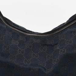 Pre Owned Gucci Black GG Canvas and Leather Medium Horsebit Hobo