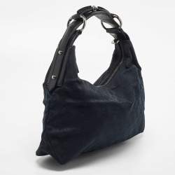 Pre Owned Gucci Black GG Canvas and Leather Medium Horsebit Hobo