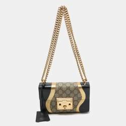 Gucci Tri Color GG Supreme Canvas and Leather Small Padlock Shoulder Bag