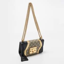 Gucci Tri Color GG Supreme Canvas and Leather Small Padlock Shoulder Bag