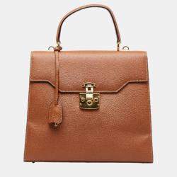 Gucci Brown Leather Vintage Kelly Rare Lady Lock Top Handle Bag