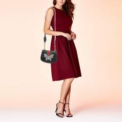 Pre Owned Gucci Black Leather Butterfly Linea Totem Shoulder Bag